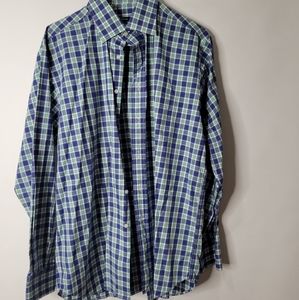 Ingram Italy Plaid Blue Green Button Down Size M